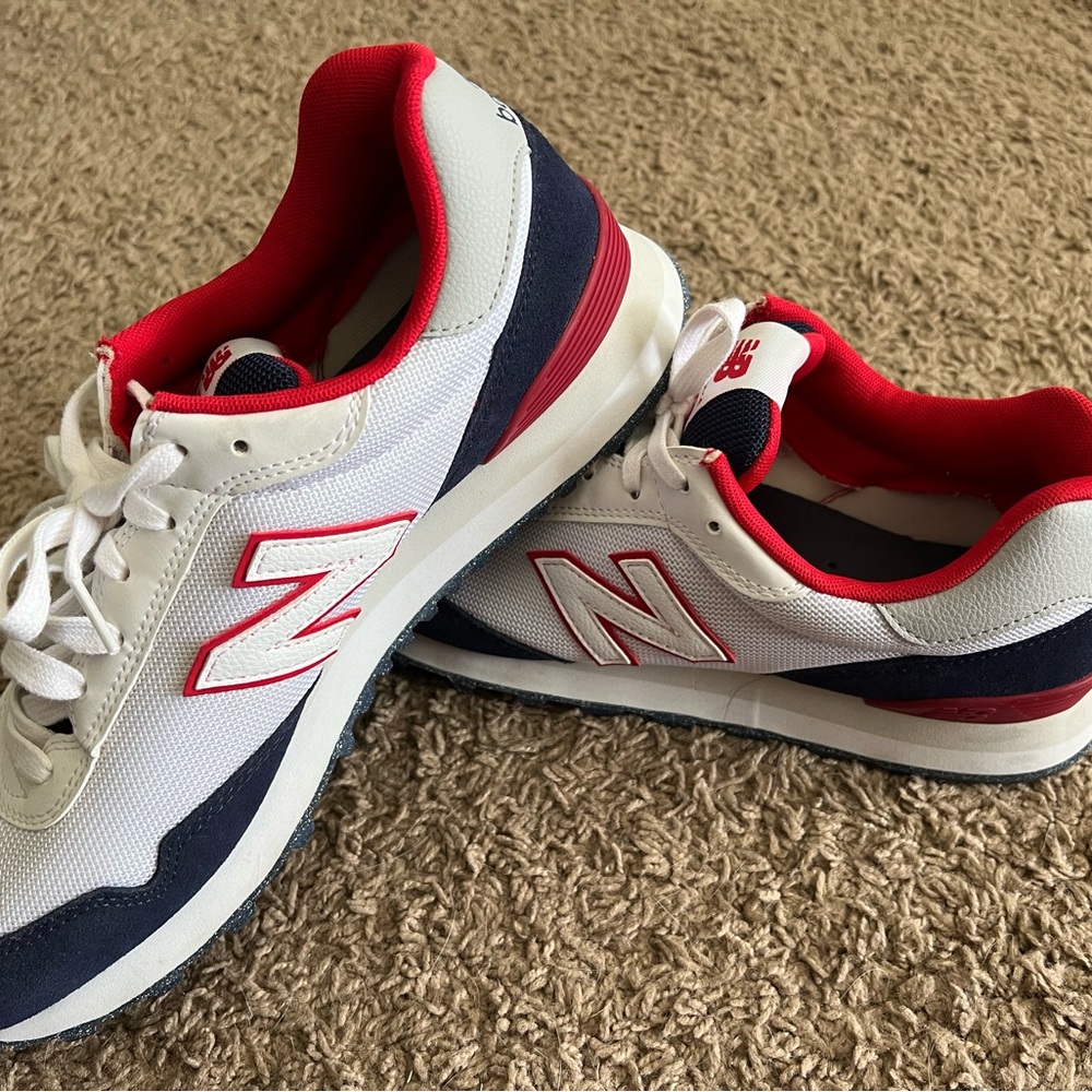 New Balance White and Navy Sneakers with Red Accents